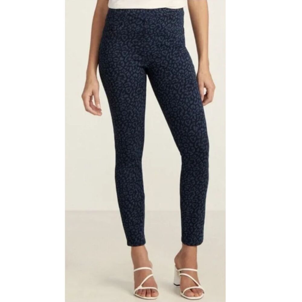 Spanx Womens 20572 Size M Blue Jean Ish Leggings Leopard Print Pull On EUC